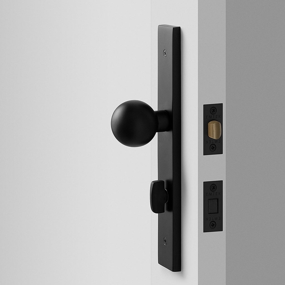 Emtek/Schoolhouse Rome Tall Door Set with Globe Knob - Flat Black ; Privacy - Picture 1 of 1
